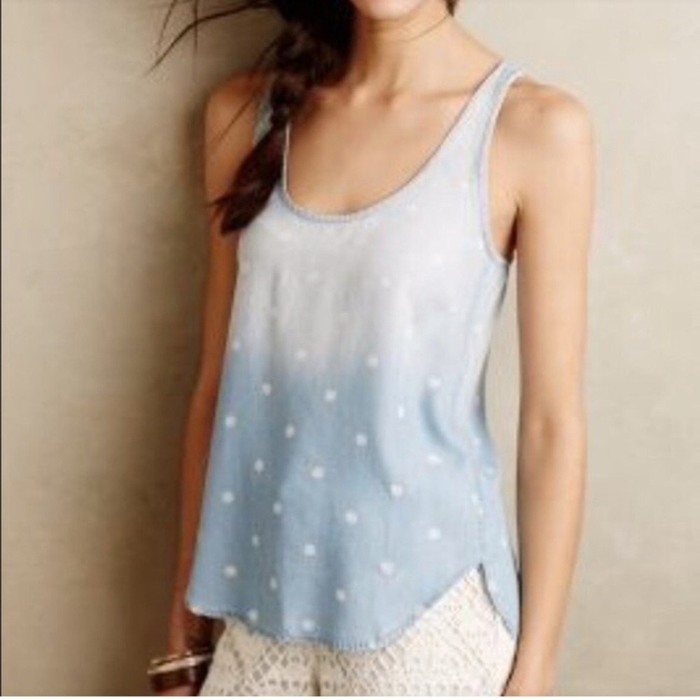 Cloth & Stone Asymmetrical White and Blue Tank Top